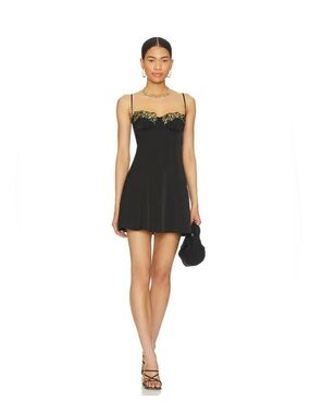 REVOLVE Elodie Black Mini Dress with Multicolor Floral Embroidery